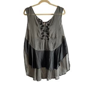 Free People Sheer Grey Flowy Sleeveless Tank Top Sz S